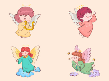 cute little girl angel hand draw doodle wings flying preview picture