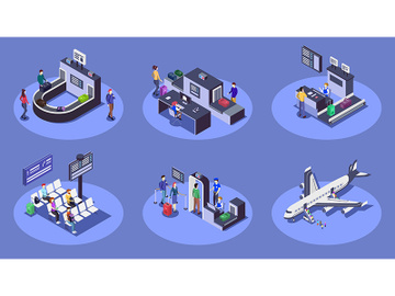 Airport isometric color vector illustrations set preview picture
