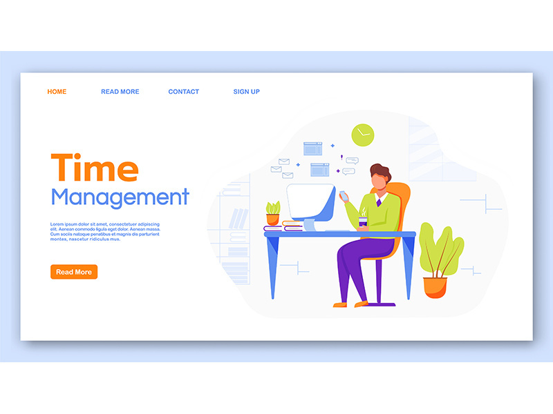 Time management landing page vector template