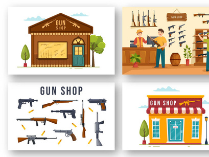 12 Gun Shop or Hunting Illustration