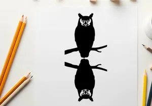 Silhouette of two owls perched on branches facing opposite directions