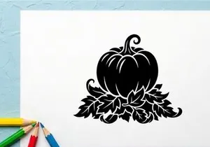 Silhueta de uma abóbora com folhas para colheita de outono ou Halloween