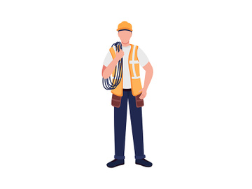 Caucasian male electrical engineer flat color vector faceless character preview picture
