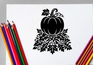 Silhouette de una calabaza con hojas y enredaderas para temas de otoño o Halloween