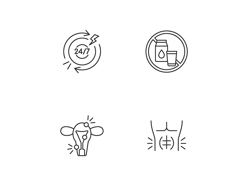 Digestive disorders linear icons set