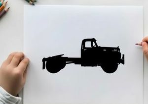 Silhouette of a classic pickup truck with flatbed and cab silhouette