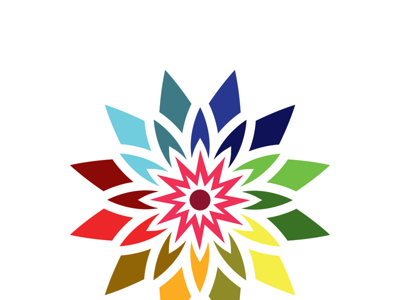 Traditional Asian colorful floral pattern Stained glass mosaic logo tile design inspiration