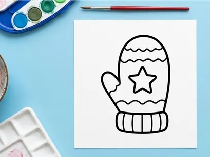 Hand-drawn Halloween mitten with star cutout. Cozy winter glove featuring festive spooky season design for kids and adults.