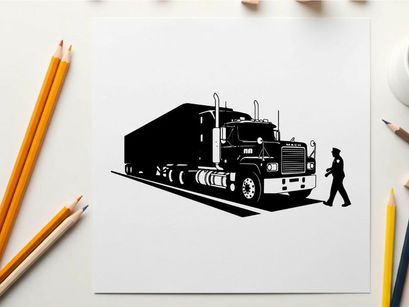 Silhouette of a man walking beside a large semi truck