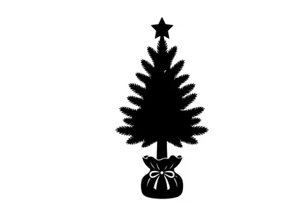 Silhouette of Christmas Tree with Star and Gift Bag for Holiday Decor