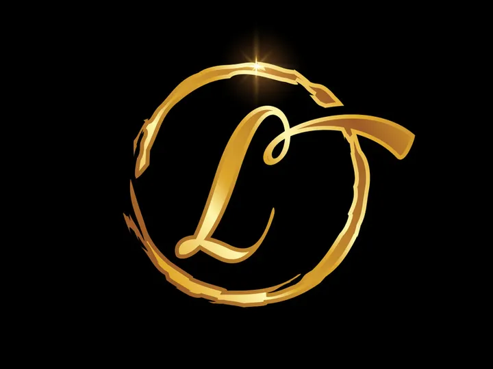 Golden color English hand-drawn alphabet in a brush circle on black background