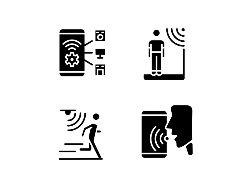 Sensor technology black glyph icons set on white space