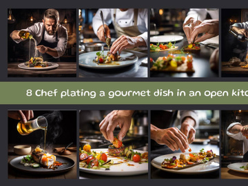 Chef plating a gourmet dish in an open kitchen preview picture