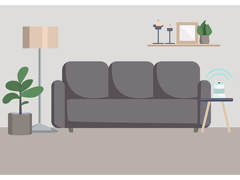 Empty living room flat color vector illustration