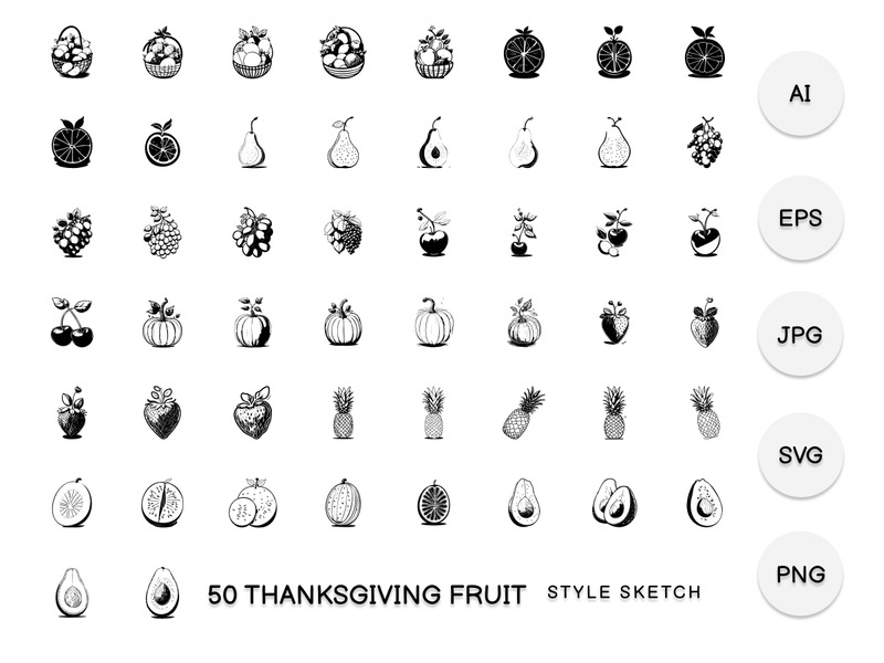 Thanksgiving Fruit Element Draw Black