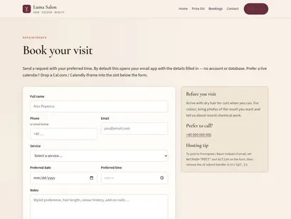 Salon Website Template — Home, Price List & Bookings (HTML)