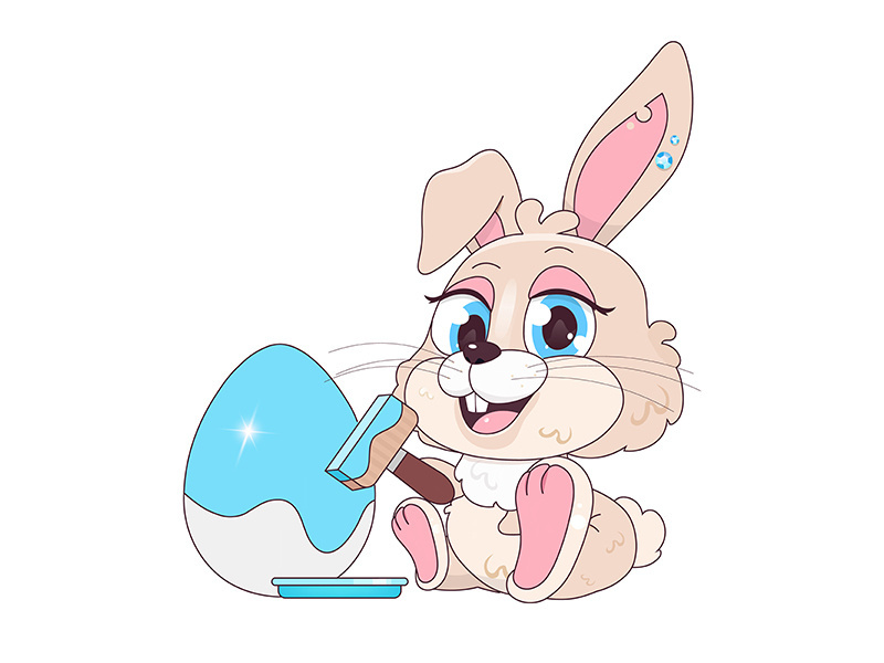Cute rabbit decorating egg kawaii cartoon vector character