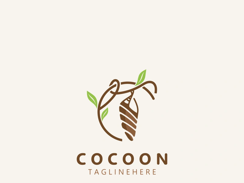 Cocoon logo Butterfly silkworm symbol. Illustration caterpillar animal template design