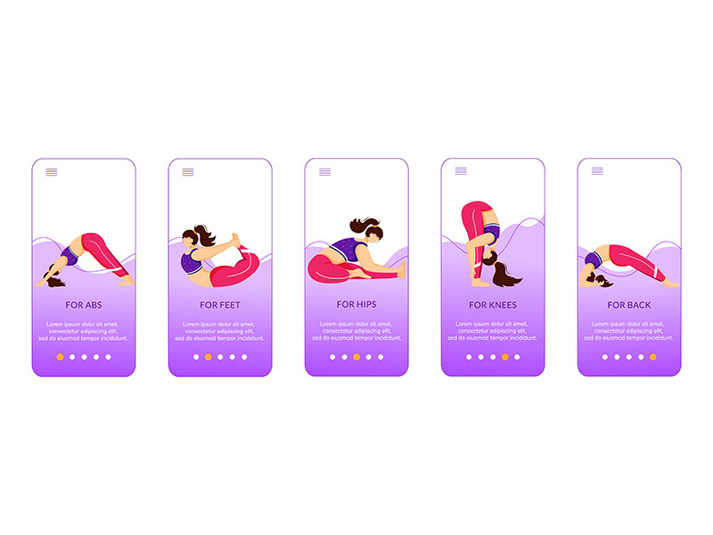 Yoga exercises onboarding mobile app screen vector template