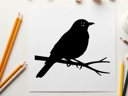 Silhouette of a bird perched on a branch in profile view