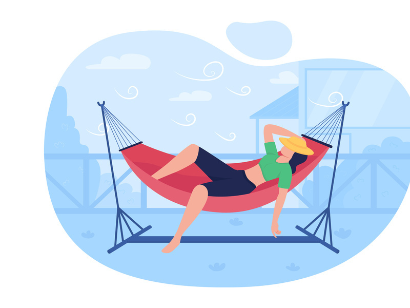 Sleeping in hammock 2D vector web banner, poster
