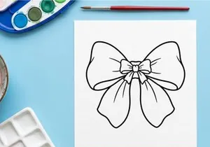 Decorative Christmas gift bow line art illustration for holiday greeting card design