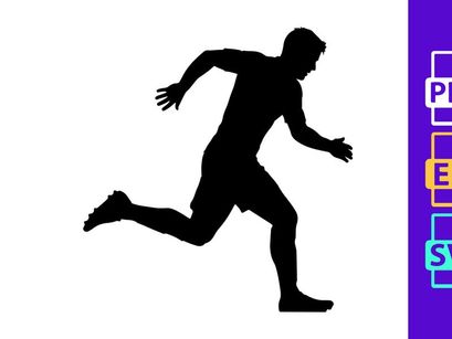 A silhouette of a man running quickly with athletic posture and movement