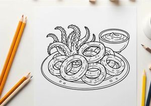 Octopus pasta bowl flat design vector illustration