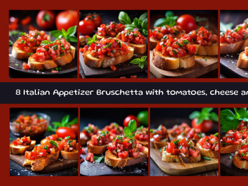 Italian Appetizer Bruschetta with tomatoes, cheese and herbs preview picture