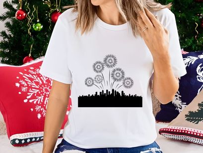 Cityscape with Fireworks Silhouette