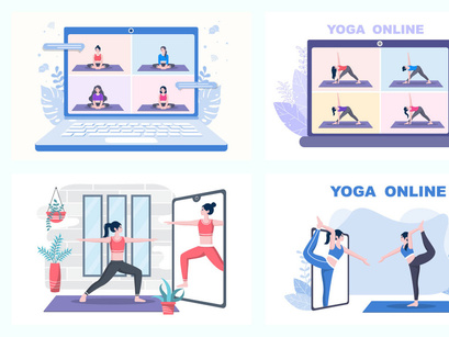 24 Online Lessons Yoga and Meditation Classes Illustration