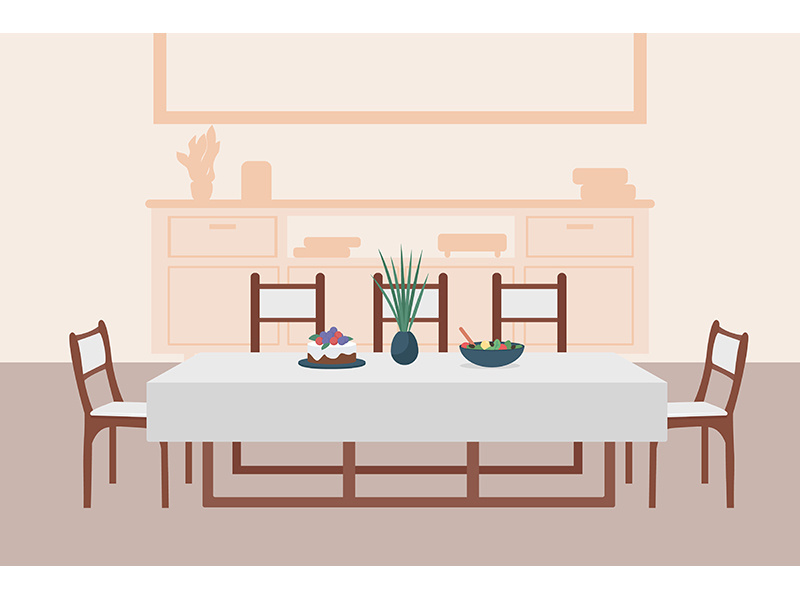 Luxury dining room flat color vector illustration
