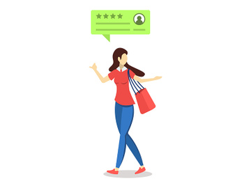Woman with positive review bubble semi flat RGB color vector illustration preview picture