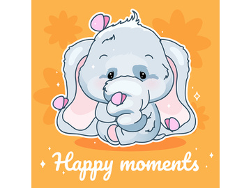 Cute elephant kawaii character social media post mockup preview picture