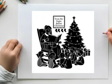 Silhouette of a woman reading to children on christmas eve preview picture