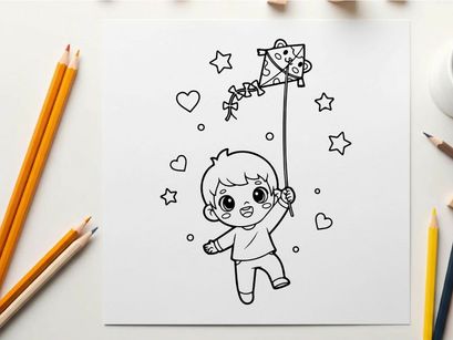 Cute child fishing with stars and hearts vector illustration