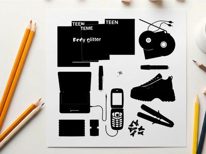 Silhouette of assorted fashion and beauty items on white