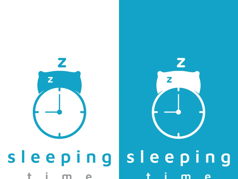 Bed and sleep logo creative design, with pillow,zzz, clock, moon and stars.