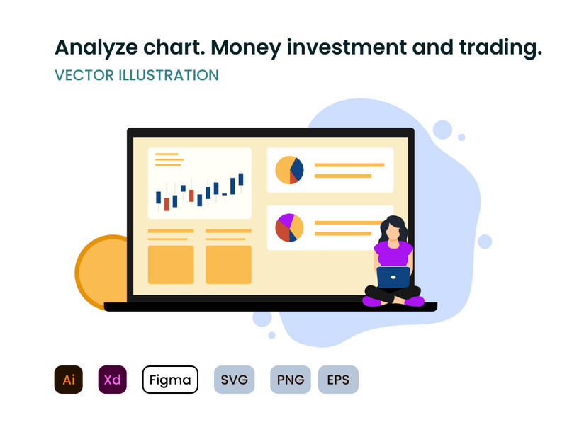 Analyze chart digital money investment and trading flat design concept.