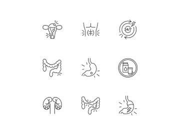 Abdominal pain linear icons set preview picture