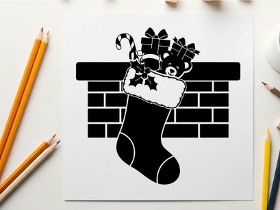 Christmas stocking silhouette hanging by the chimney with care