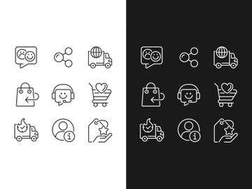 Online shopping assistance pixel perfect linear icons set preview picture