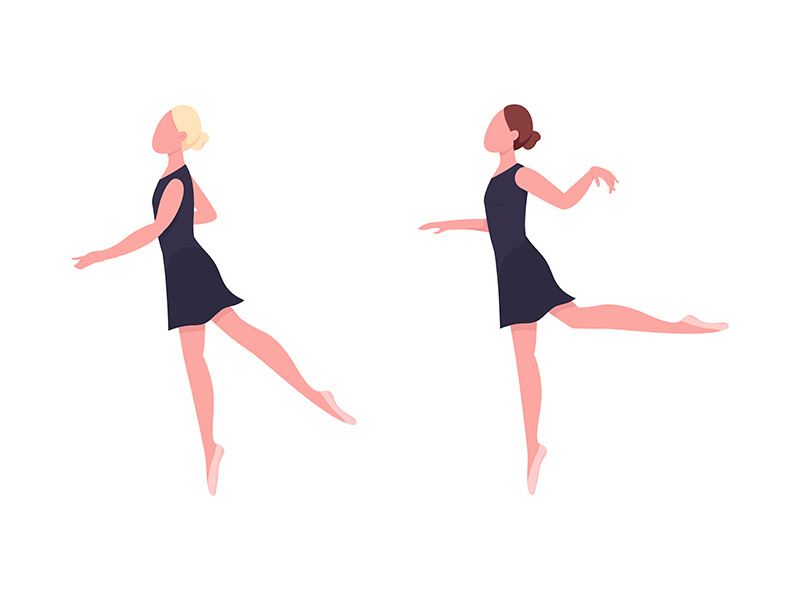Practicing ballerina flat color vector faceless character set