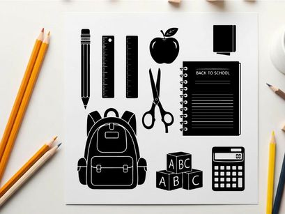 School supplies silhouette illustration for education and learning