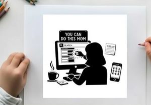 Silhouette of a woman working on computer with motivational screen