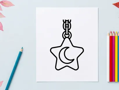 Minimalist crescent moon and star pendant necklace. Simple celestial jewelry charm for Halloween or night sky themes.