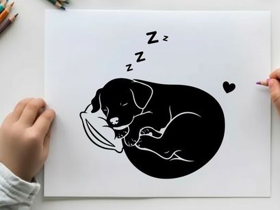 Sleeping dog silhouette with heart and zzz