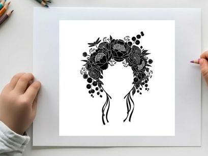 Silhouette of a floral headband with ribbons and flowers