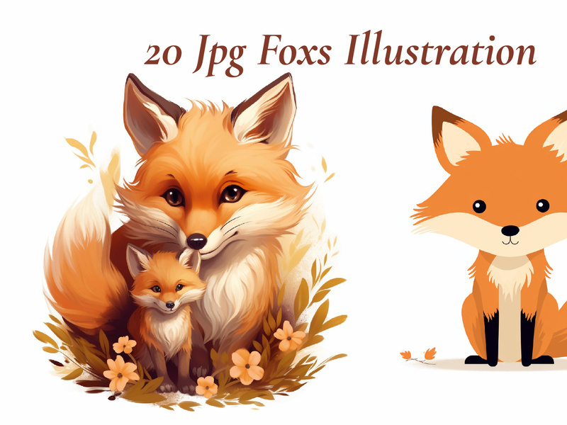 Illustration of a fox and a cute fox cub