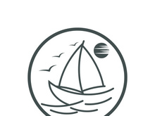 Sailboat boat on sea ocean wave with logo design simple ship